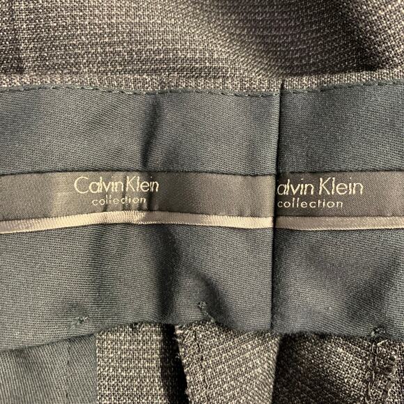 CALVIN KLEIN COLLECTION Size 32 Charcoal Grid Wool Flat Front Dress Pants - Picture 4 of 8